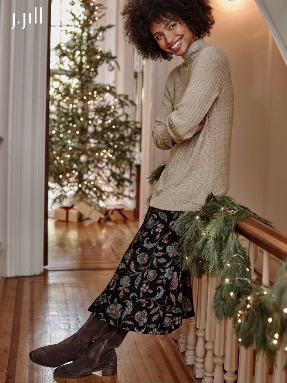 NEW J.Jill Black Floral Paisley Midi Semi Swing Skirt Silk-Like Viscose Academia - Picture 15 of 15